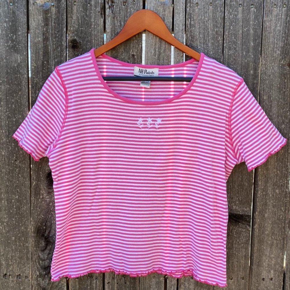 Vintage white & pink striped crop top